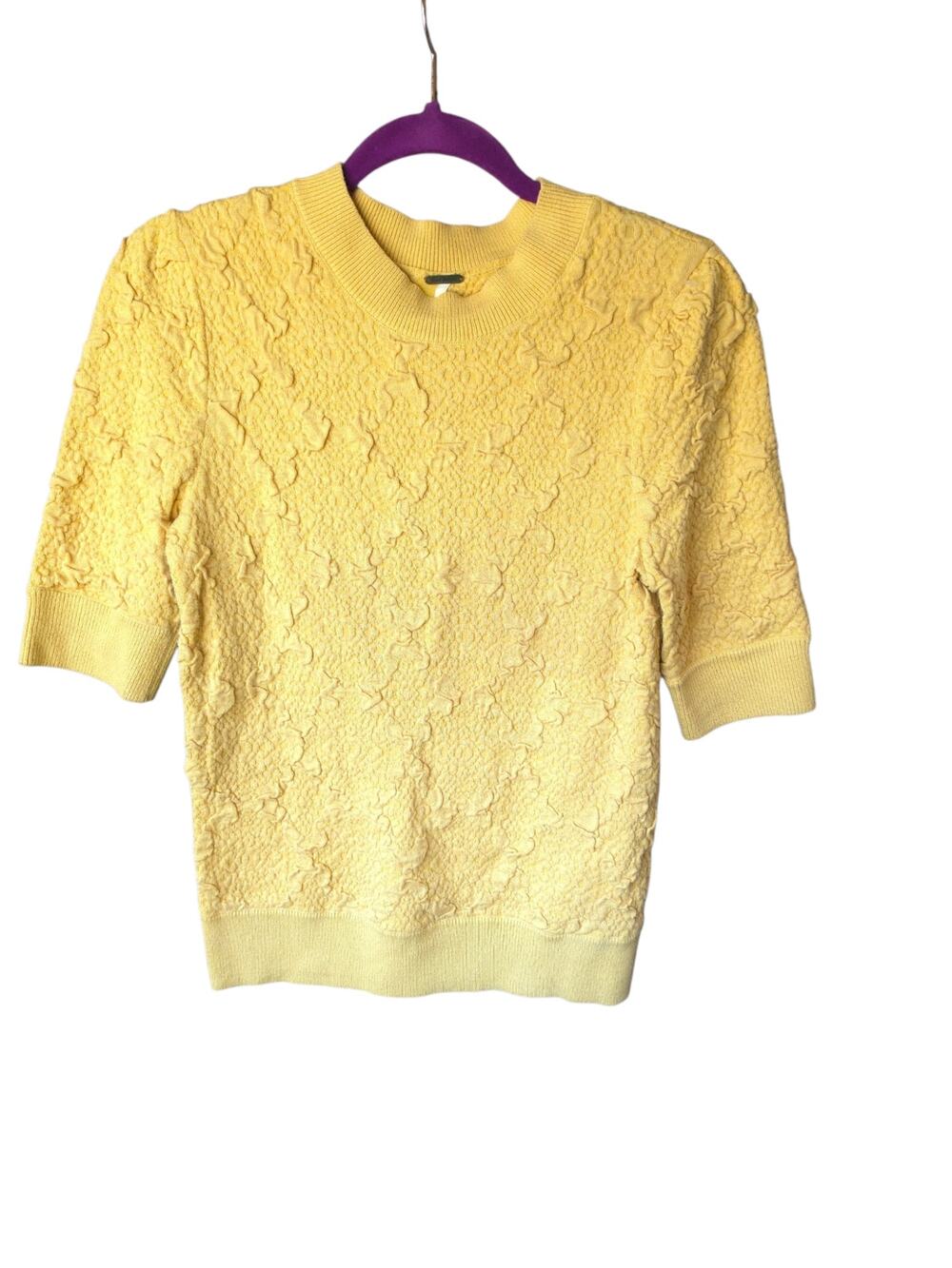 Free People Yellow Textured Short-Sleeve Sweater Shirt